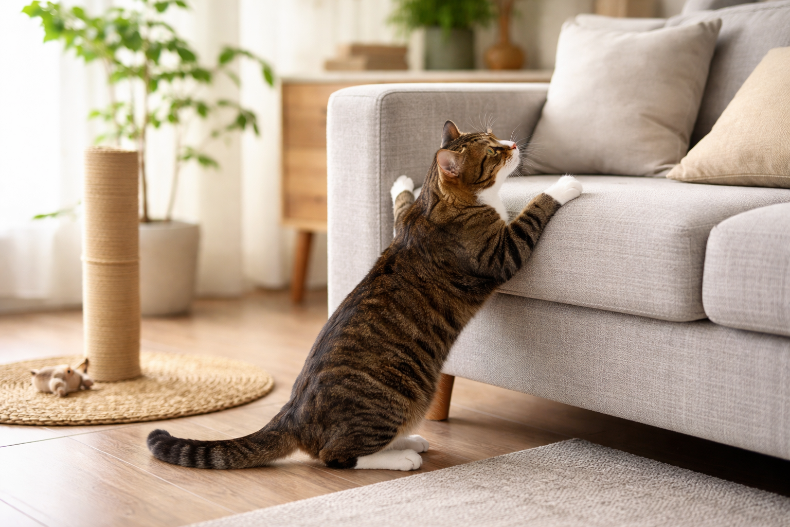ソファ爪とぎは「やめさせる」より「移動してもらう」が近道なんですね