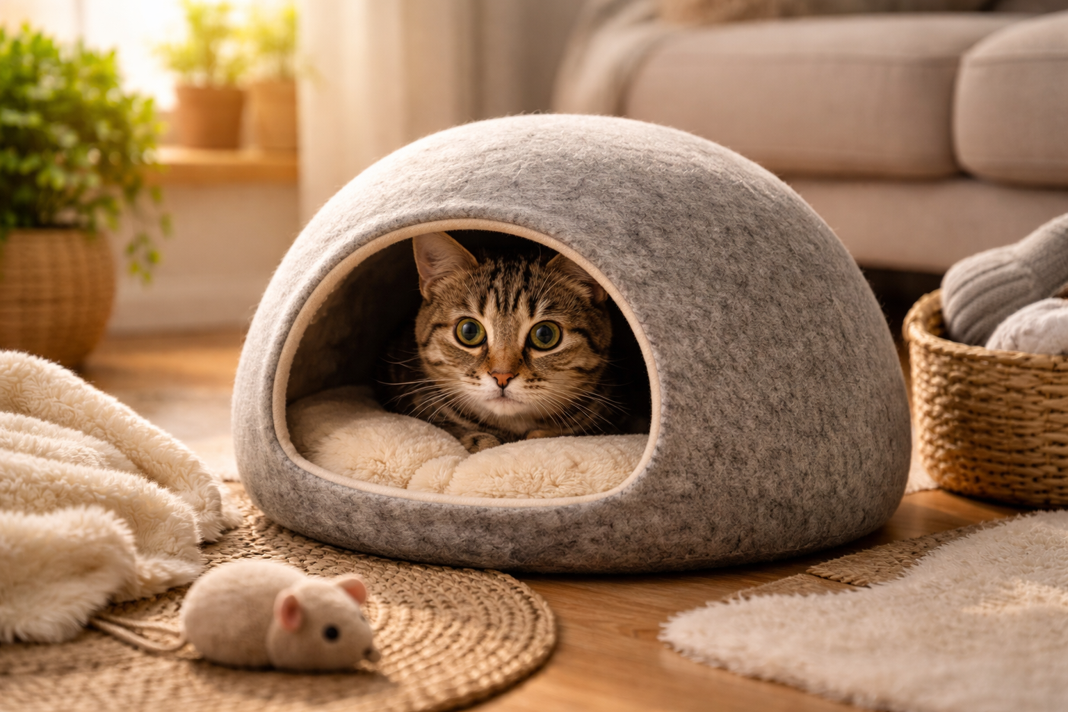 怖がりな猫さんには「狭くて暗め、出入口が分かりやすい」隠れ家が合いやすいです