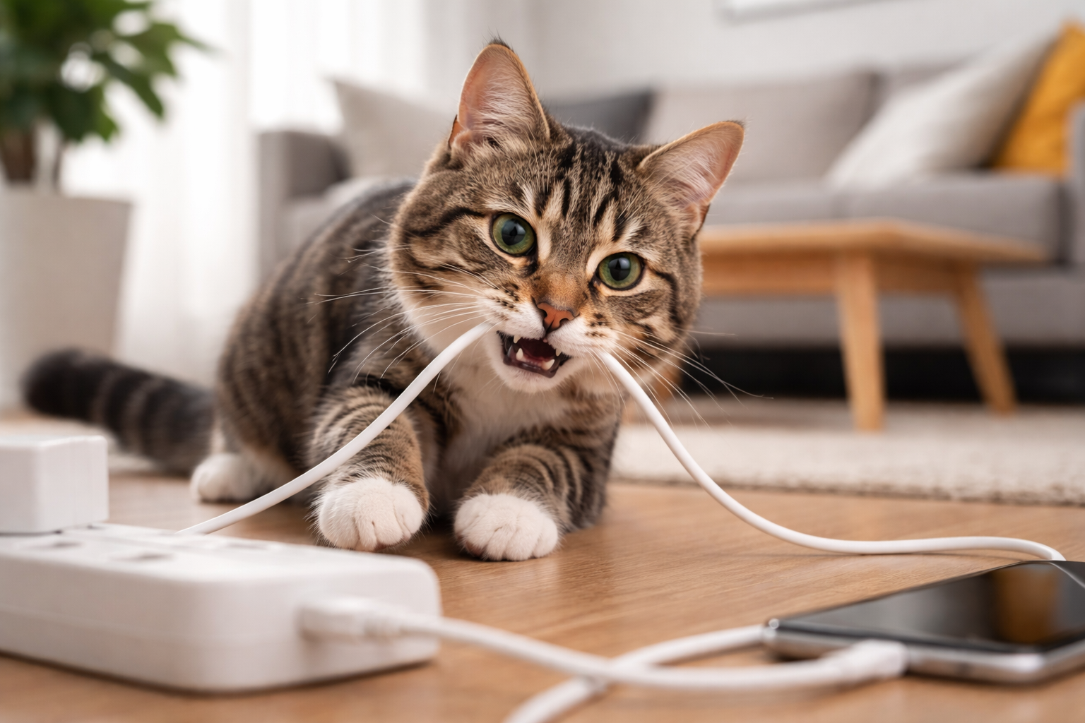 猫がコードをかじるのは「獲物っぽい」「噛みたい」「かまってほしい」などが重なりやすいんですね